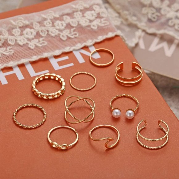 Stackable Rings Set for Women, Bohemian Gold